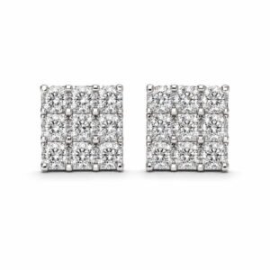Lustre Grid platinum polished square cluster stud earrings with nine round clear stones