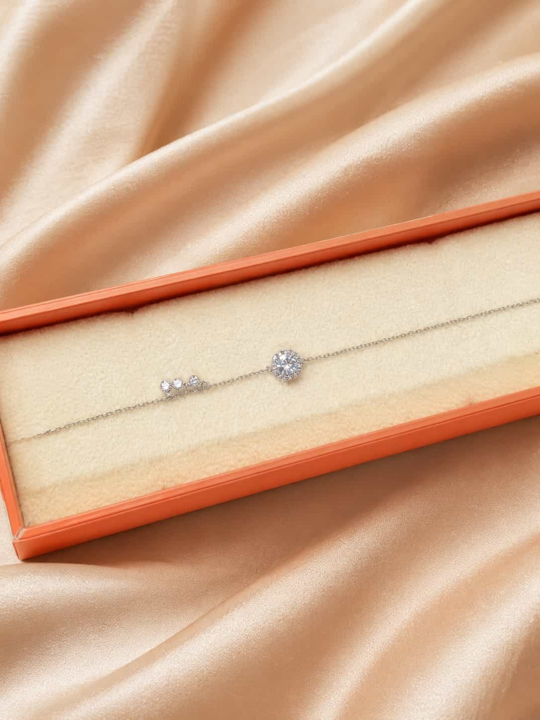 Celeste Halo Trio Sparkle Bracelet presented in jewellery gift box
