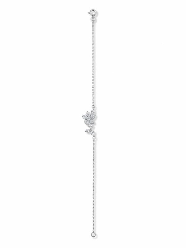 Full view of Crystal Bloom Floral Vine Bracelet with delicate chain and clear stone flower motif