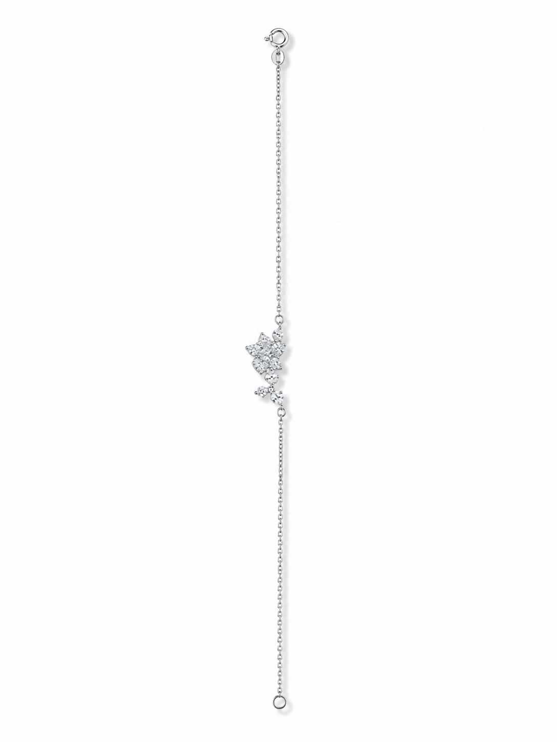 Full view of Crystal Bloom Floral Vine Bracelet with delicate chain and clear stone flower motif