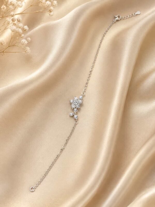 Crystal Bloom Floral Vine Bracelet with marquise and round clear stones on champagne satin