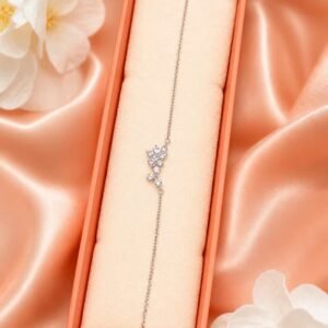 Crystal Bloom floral bracelet presented in jewellery gift box with sparkling botanical centrepiece