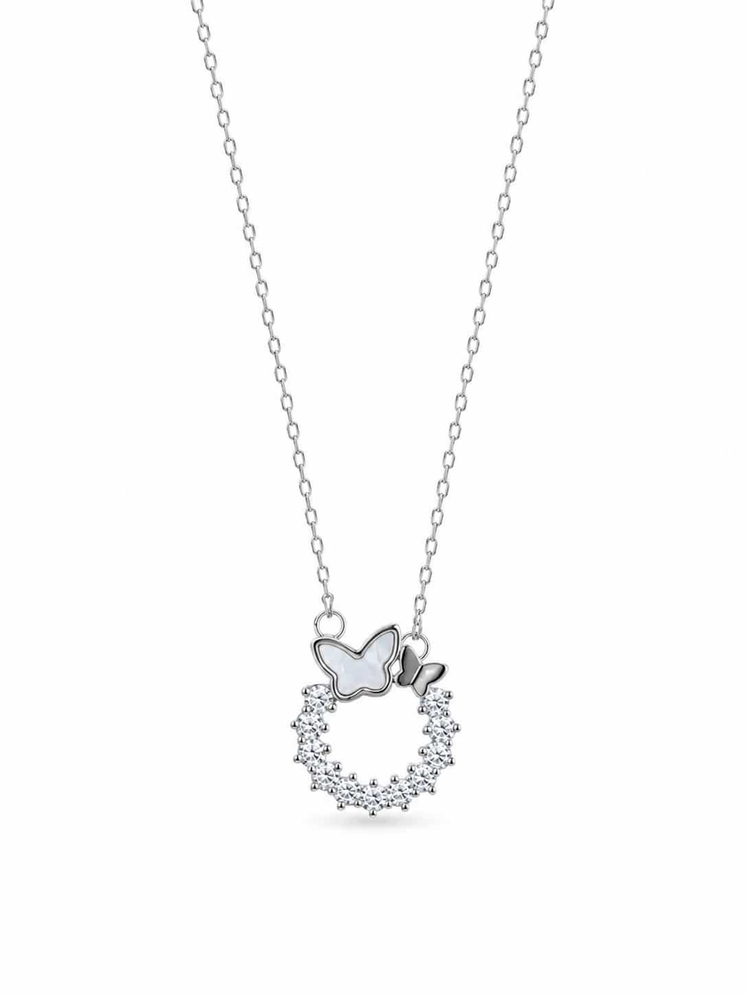 Lumière butterfly halo pendant necklace with pearlescent butterfly and sparkling clear stone circle